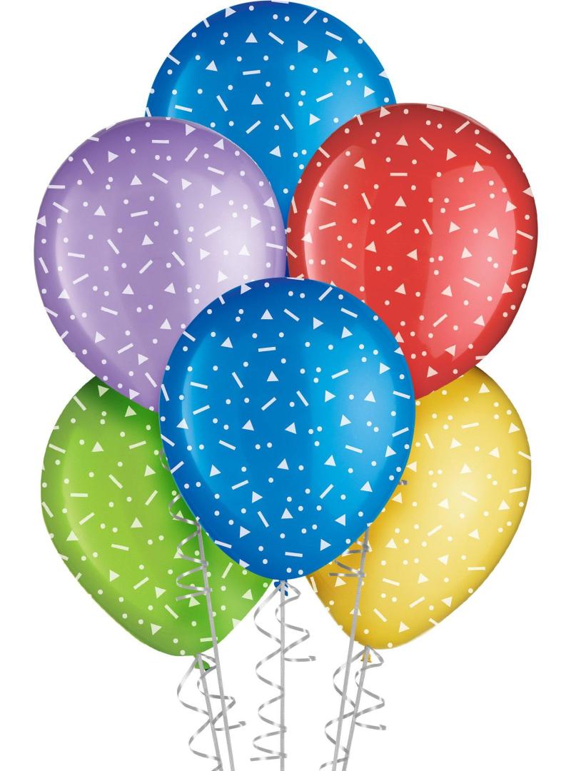 15Ct, 11In, Primary Confetti Print Latex Balloons  |  Latex Latex Latex