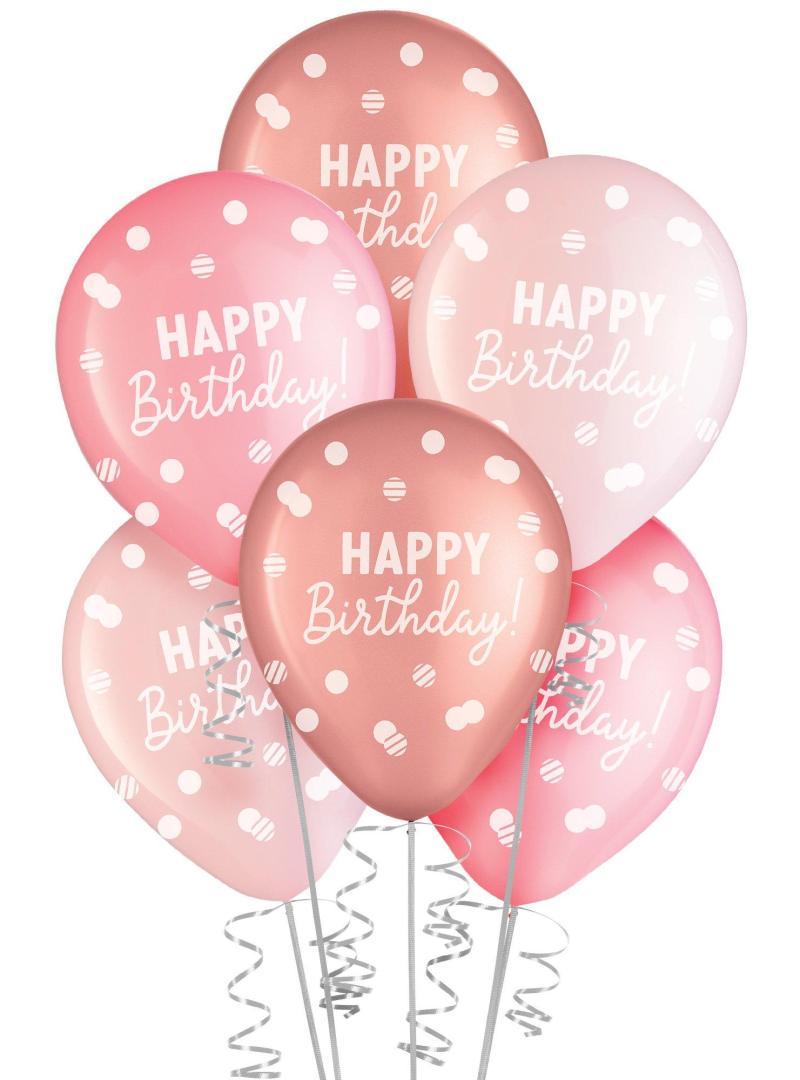 15Ct, 11In, Rose Gold Happy Birthday Latex Balloons  |  Latex Latex Latex