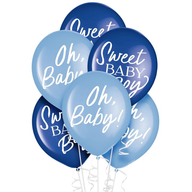 15Ct, 12In, Blue Baby In Bloom Baby Shower Latex Balloons  |  Latex Latex Latex