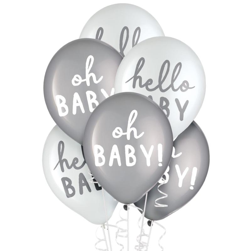 15Ct, 12In, Silver & White Soft Jungle Baby Shower Latex Balloons  |  Latex Latex Latex