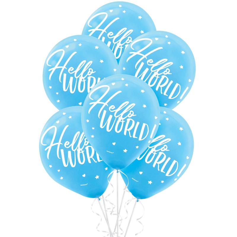 15Ct, Blue Hello World Balloons  |  Latex Latex Latex