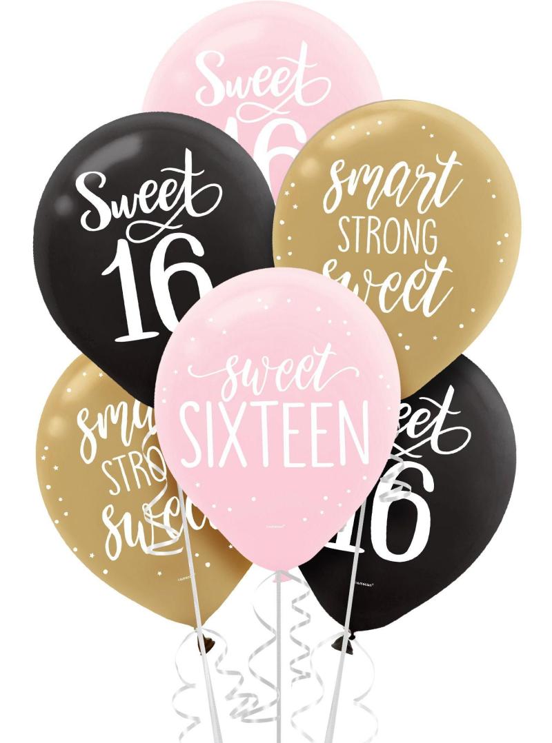 15Ct, Gold & Pink Sweet 16 Balloons  |  Milestone Milestone Milestone