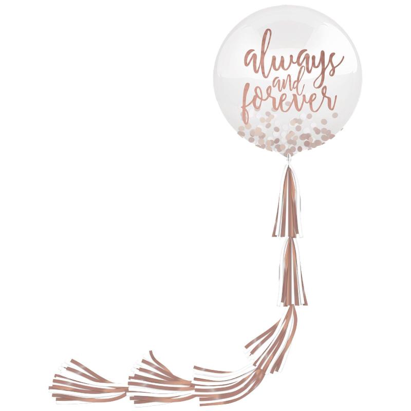 1Ct, 24In, Rose Gold & White Confetti Balloon With Tassel Tail  |  Latex Latex Latex