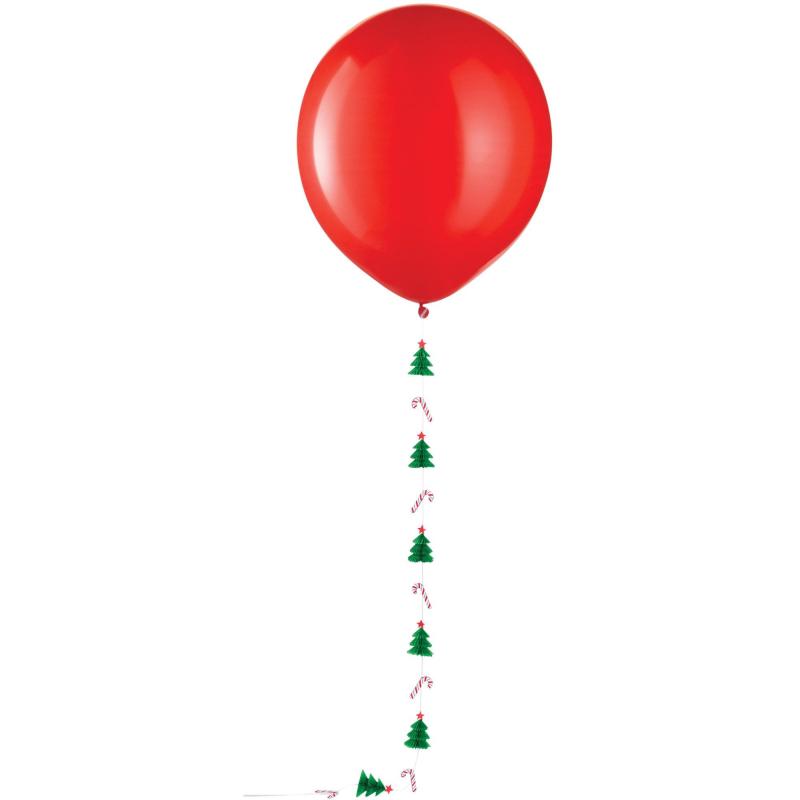 1Ct, Red Latex Balloon (24In) With Christmas Tree & Candy Cane Balloon Tail (5.25Ft)  |  Latex Latex Latex