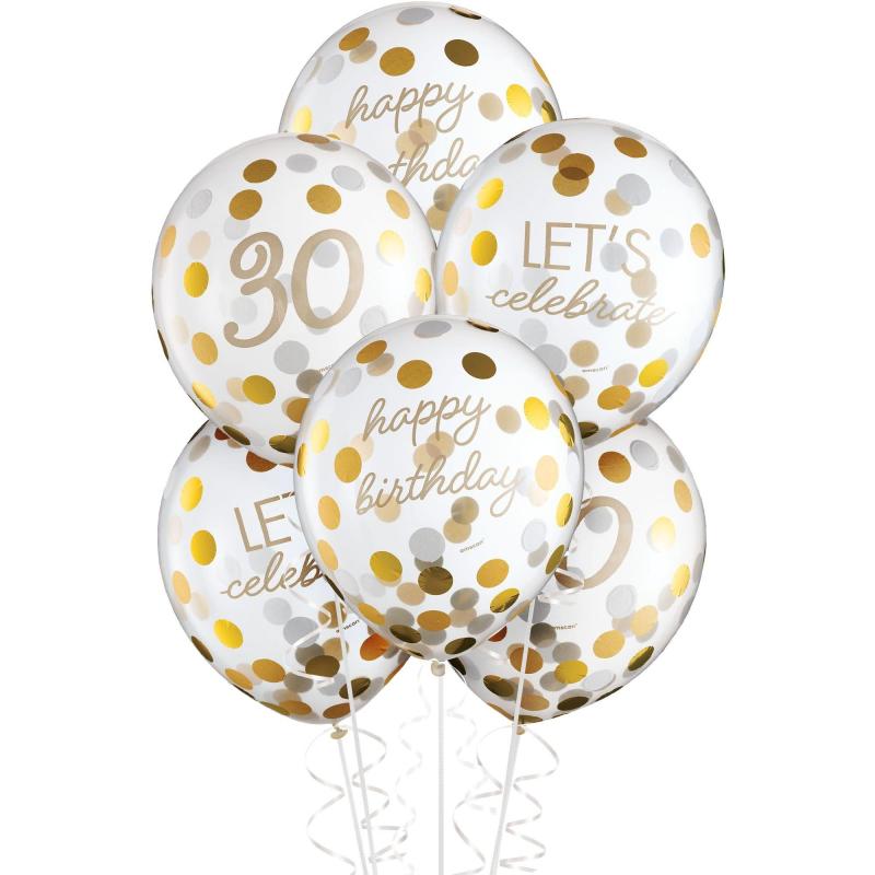 6Ct, 12In, Metallic Golden Age 30Th Birthday Latex Confetti Balloons  |  Milestone Milestone Milestone