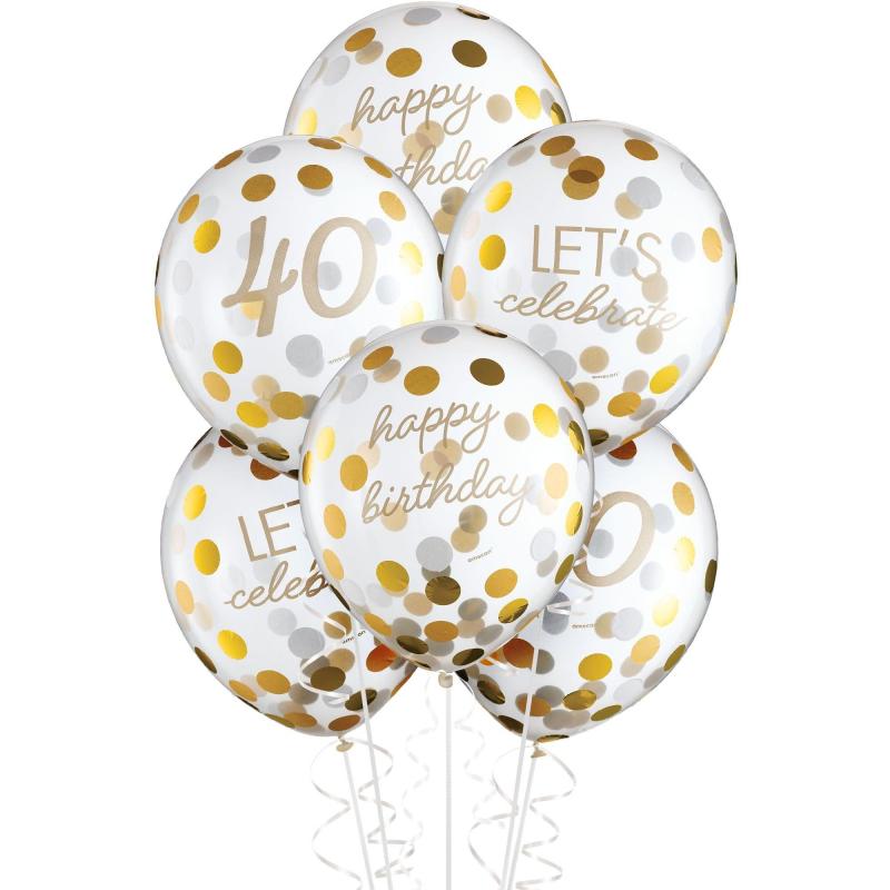 6Ct, 12In, Metallic Golden Age 40Th Birthday Latex Confetti Balloons  |  Milestone Milestone Milestone