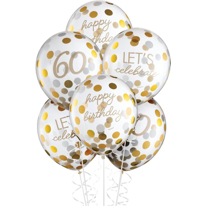 6Ct, 12In, Metallic Golden Age 60Th Birthday Latex Confetti Balloons  |  Milestone Milestone Milestone