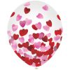 6Ct, 12In, Metallic Pink & Red Heart Confetti Latex Balloon  |  Latex Latex Latex