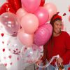 6Ct, 12In, Metallic Pink & Red Heart Confetti Latex Balloon  |  Latex Latex Latex