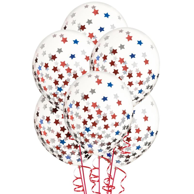 6Ct, 12In, Patriotic Stars Confetti Latex Balloons  |  Latex Latex Latex