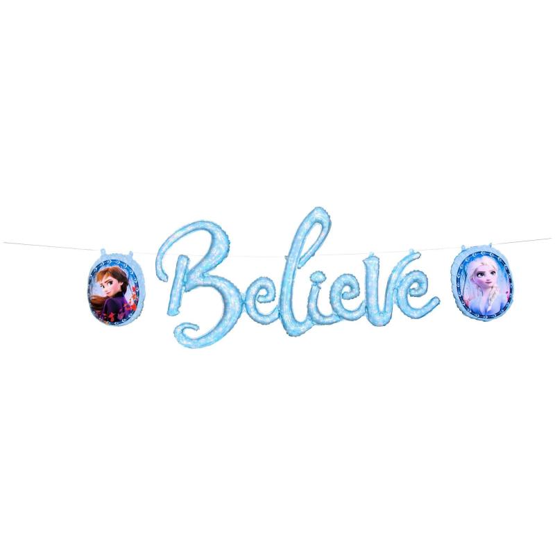 Air-Filled Believe Frozen 2 Balloon Banner 3Pc  |  Characters Characters Characters