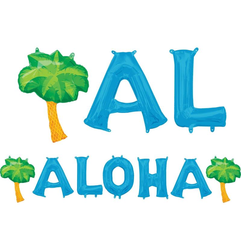 Air-Filled Blue Aloha Letter Balloons With Pennant Banner, 13In  |  Letter Letter Letter