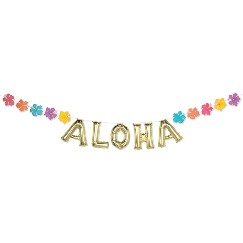 Air-Filled Gold Aloha Balloon Banner, 20Ft  |  Letter Letter Letter