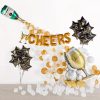 Air-Filled Gold Cheers & Champagne Flute Foil Balloon Phrase Banner, 16In Letters  |  Letter Letter Letter