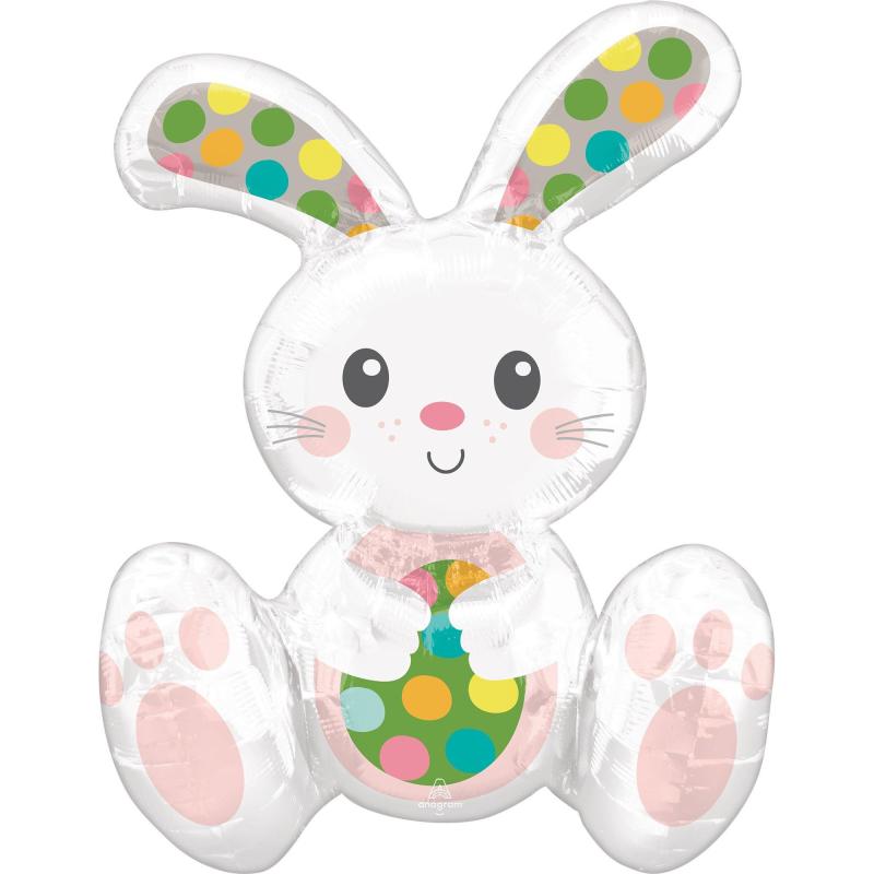 Air-Filled Sitting Spotted Easter Bunny-Shaped Foil Balloon, 15In X 20In  |  Giant Giant Giant