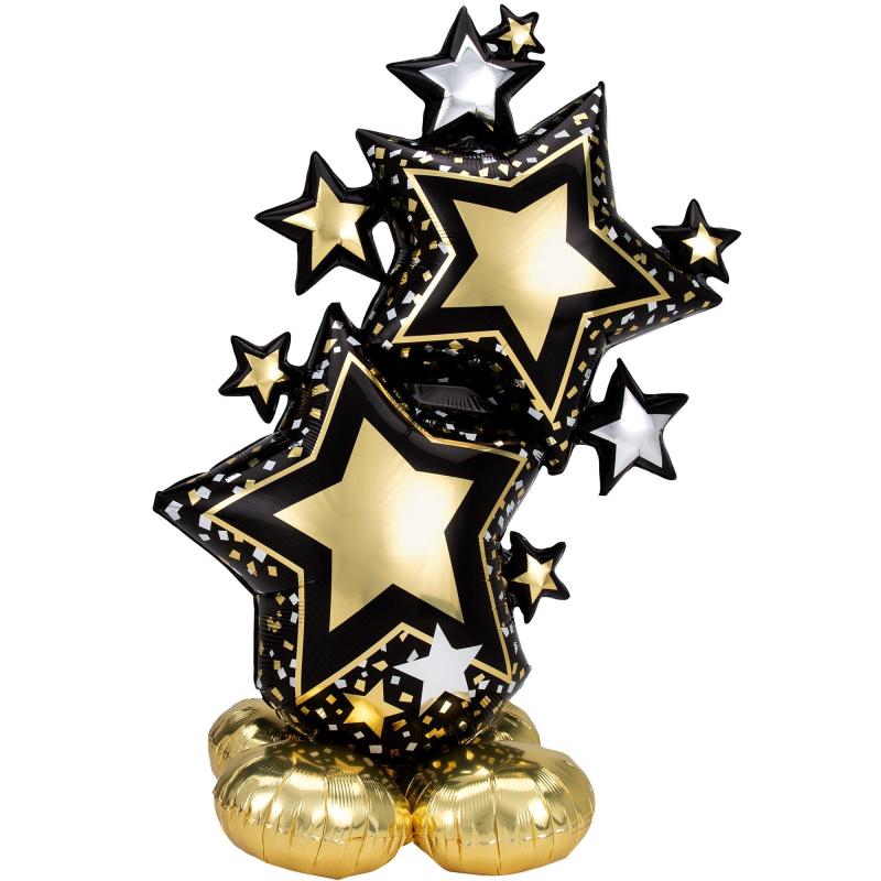 Airloonz Black & Gold Star Cluster Balloon, 59In  |  Giant Giant Giant