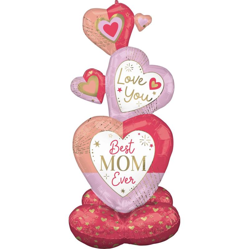 Airloonz Colorful Best Mom Ever Stacked Hearts Foil Balloon, 55In  |  Giant Giant Giant