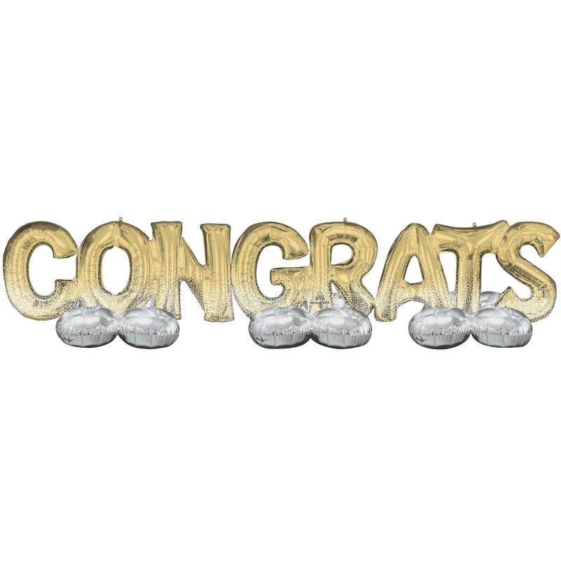 Airloonz Gold Congrats Balloon Phrase Yard Decoration Kit  |  Letter Letter Letter