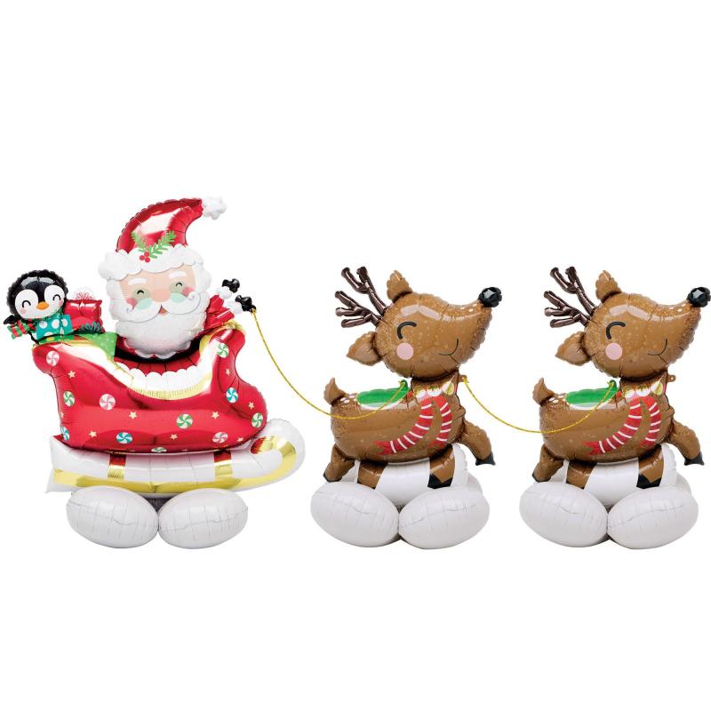 Airloonz Santa & Reindeer Foil Balloon Yard Decoration Kit  |  Giant Giant Giant