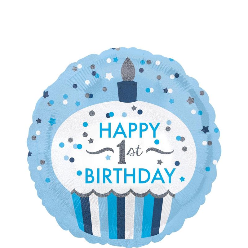 Blue Cupcake 1St Birthday Balloon 18In  |  Milestone Milestone Milestone