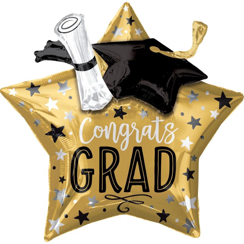 Giant 3D Congrats Grad Star Graduation Balloon, 28In  |  Giant Giant Giant