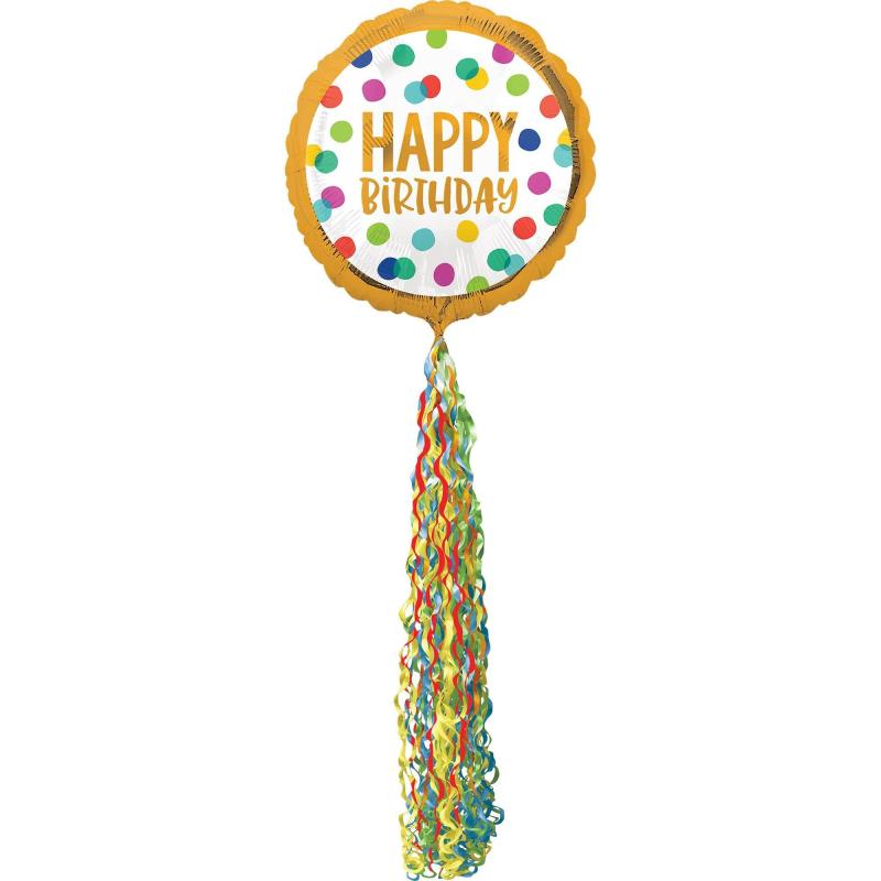 Giant Multicolor Happy Dots Birthday Balloon With Tail, 32In  |  Giant Giant Giant