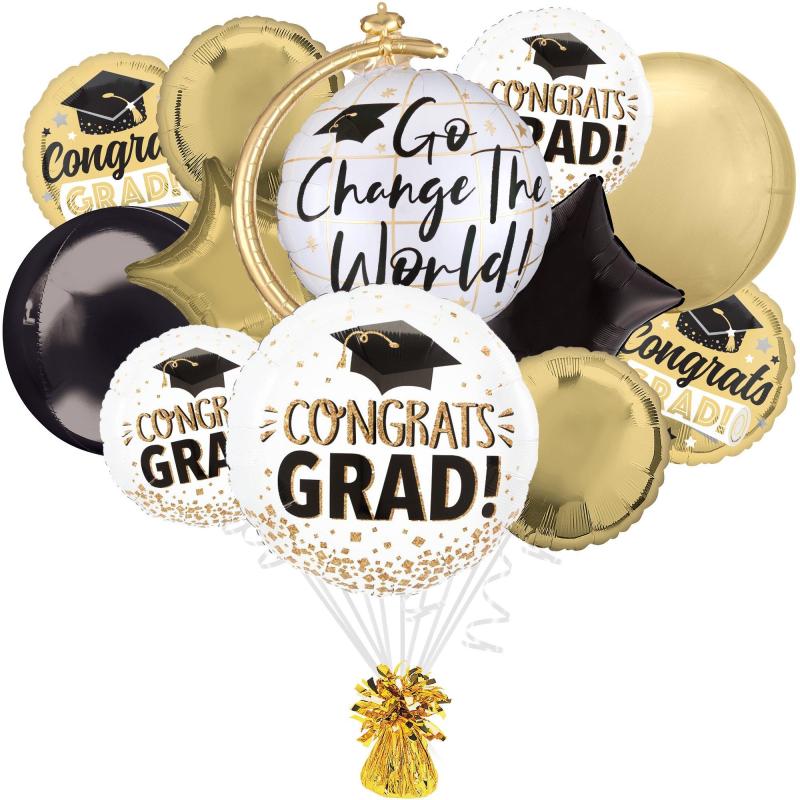 Gold Glitter Congrats Grad Foil Balloon Bouquet, 13Pc, Premium  |  Shop by Type Shop by Type Shop by Type