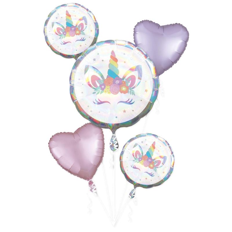 Iridescent Unicorn Party Foil Balloon Bouquet, 5Pc  |  Balloon Bouquets Balloon Bouquets Balloon Bouquets