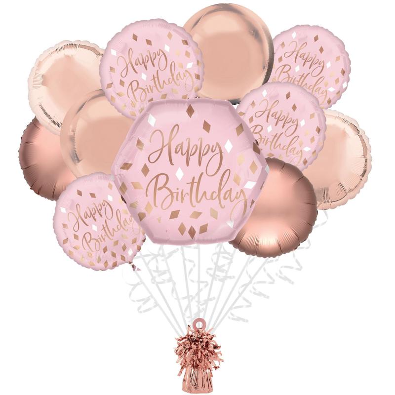 Premium Blush Birthday Foil Balloon Bouquet With Balloon Weight, 11Pc  |  Balloon Bouquets Balloon Bouquets Balloon Bouquets