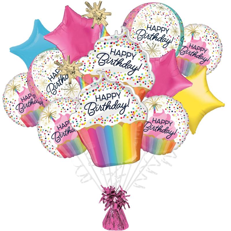 Premium Confetti Sprinkle Birthday Foil Balloon Bouquet With Balloon Weight, 13Pc  |  Balloon Bouquets Balloon Bouquets Balloon Bouquets