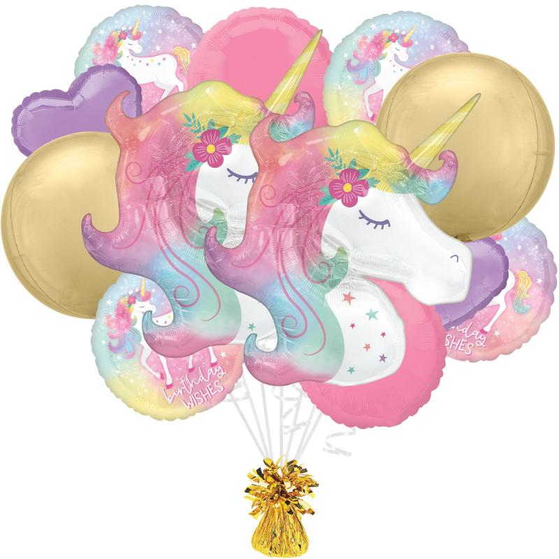 Premium Enchanted Unicorn Foil Balloon Bouquet With Balloon Weight, 13Pc  |  Balloon Bouquets Balloon Bouquets Balloon Bouquets