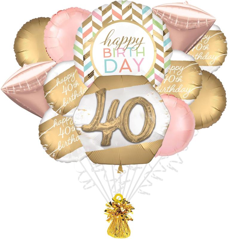 Premium Golden Age 40Th Birthday Foil Balloon Bouquet With Balloon Weight, 13Pc  |  Balloon Bouquets Balloon Bouquets Balloon Bouquets