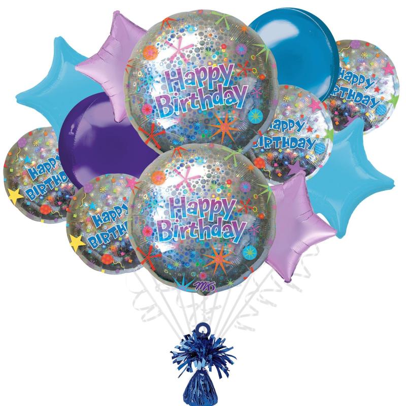 Premium Holographic Birthday Foil Balloon Bouquet With Balloon Weight, 13Pc  |  Balloon Bouquets Balloon Bouquets Balloon Bouquets