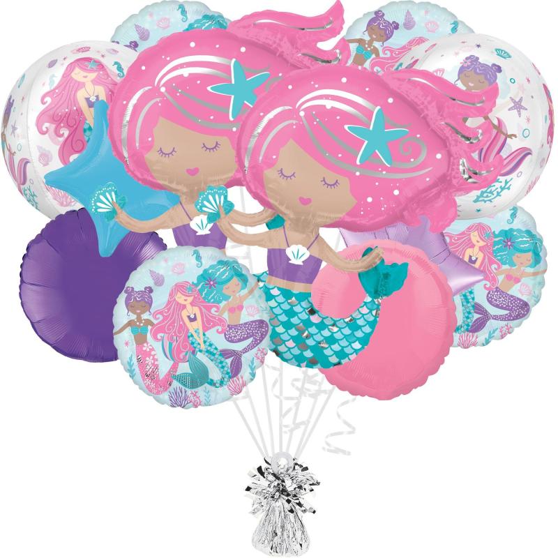 Premium Shimmering Mermaid Foil Balloon Bouquet With Balloon Weight, 13Pc  |  Balloon Bouquets Balloon Bouquets Balloon Bouquets