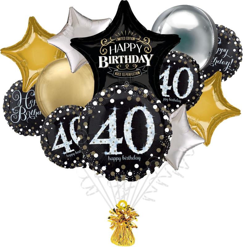 Premium Sparkling Celebration 40Th Birthday Foil Balloon Bouquet With Balloon Weight, 13Pc  |  Balloon Bouquets Balloon Bouquets Balloon Bouquets