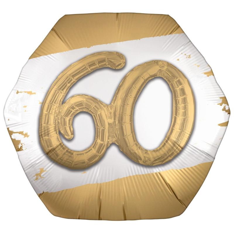 Satin Golden Age Happy 60Th Birthday Hexagonal Foil Balloon, 30In X 28In  |  Milestone Milestone Milestone