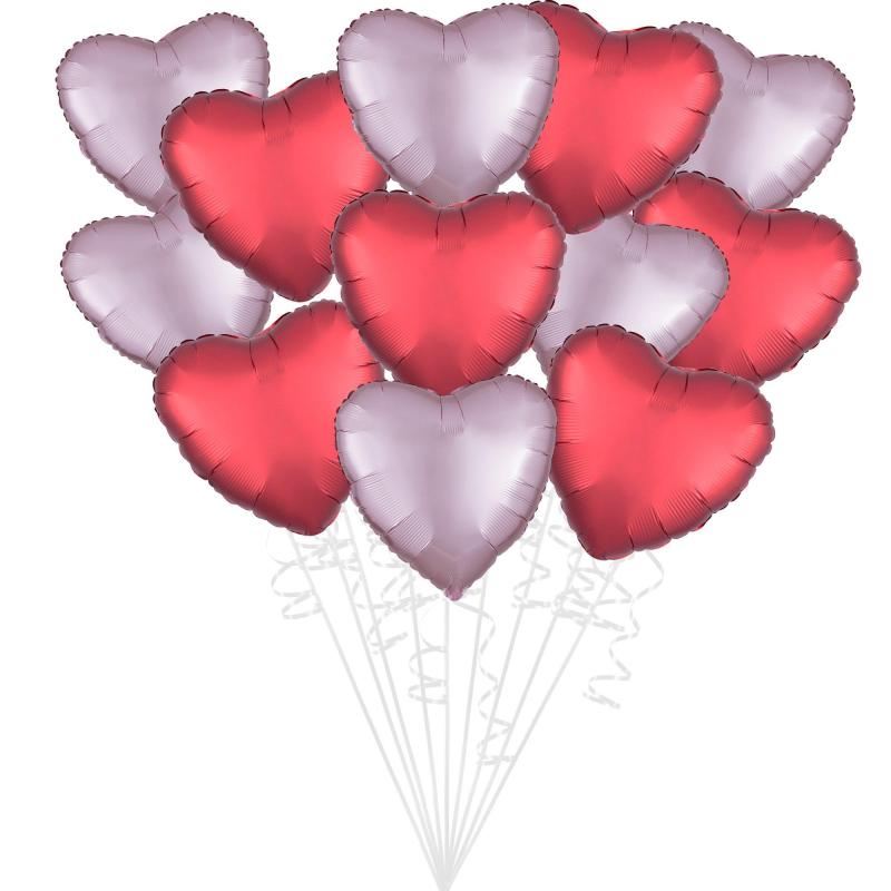 Satin Pink & Red Heart Foil Balloon Bouquet, 12Pc  |  Shop by Type Shop by Type Shop by Type