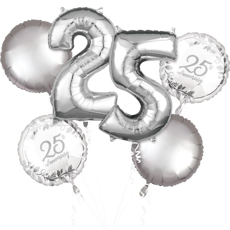 Silver 25Th Anniversary Foil Balloon Bouquet, 6Pc  |  Balloon Bouquets Balloon Bouquets Balloon Bouquets