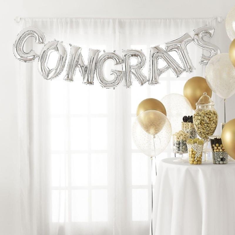 Silver Congrats Balloon Banner, 13In  |  Letter Letter Letter