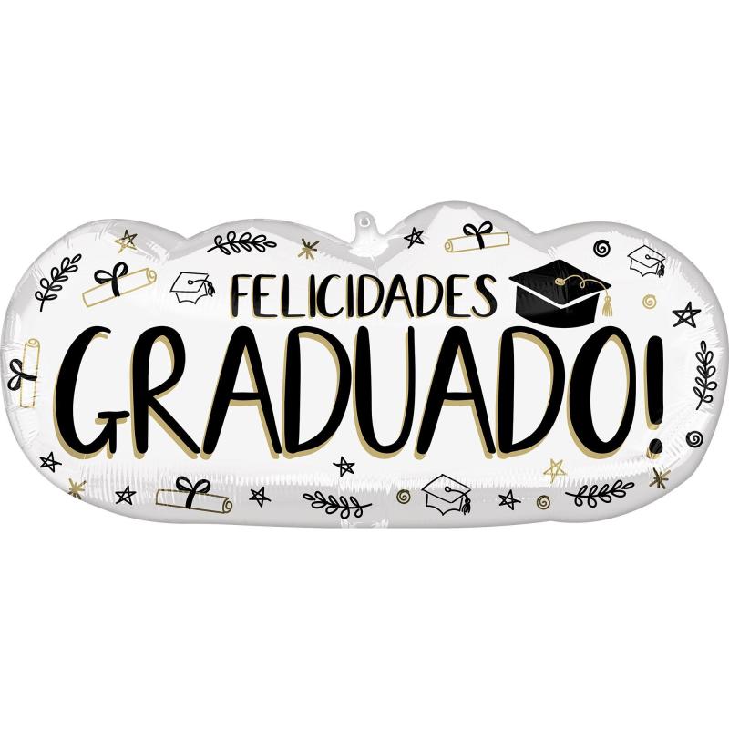 Sketched Impressions Felicidades Graduado Phrase Foil Balloon, 30In X 14In  |  Letter Letter Letter