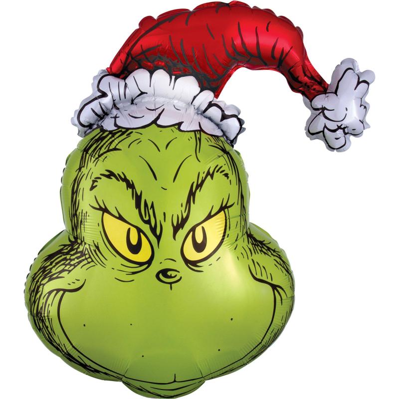 Smiling Grinch Head Foil Balloon, 26In X 29In – Dr. Seuss How The Grinch Stole Christmas  |  Giant Giant Giant