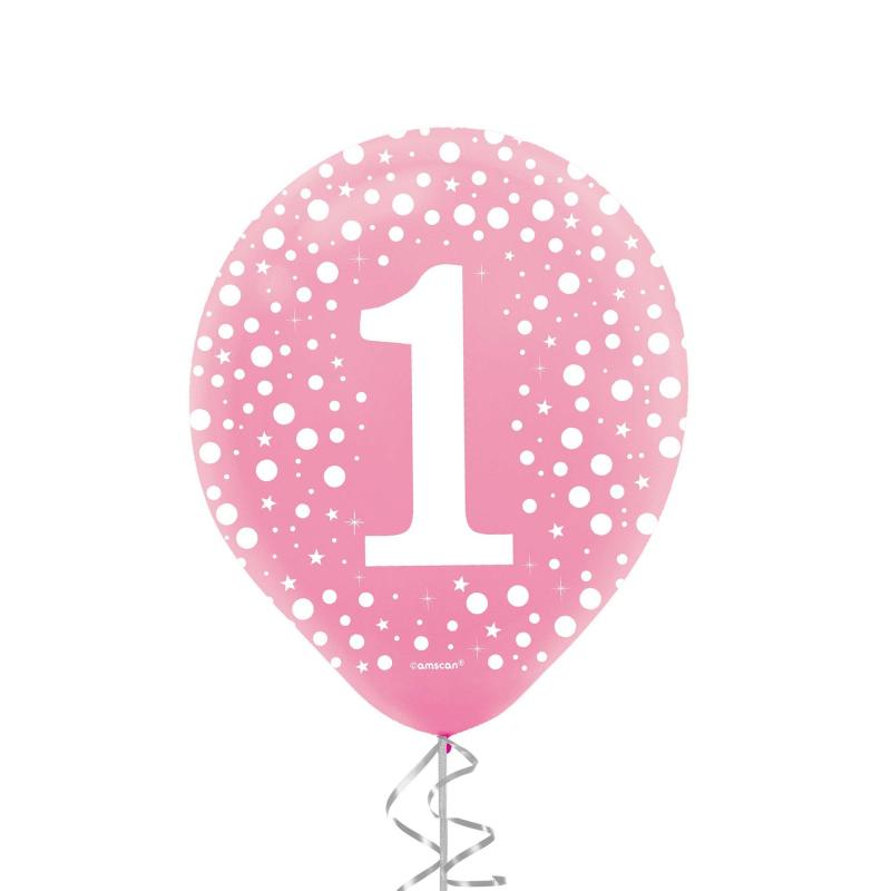 1Ct, 12In, Pink Dots & Stars Latex Balloon  |  Shop by Color Shop by Color Shop by Color