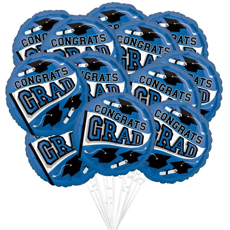 Blue Congrats Grad Foil Balloon Bouquet, 12Pc – True To Your School  |  Shop by Type Shop by Type Shop by Type