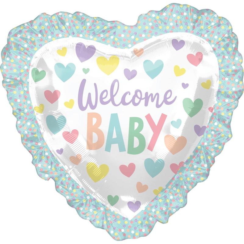 Giant Scalloped Edge Pastel Welcome Baby Heart Balloon, 28In  |  Giant Giant Giant