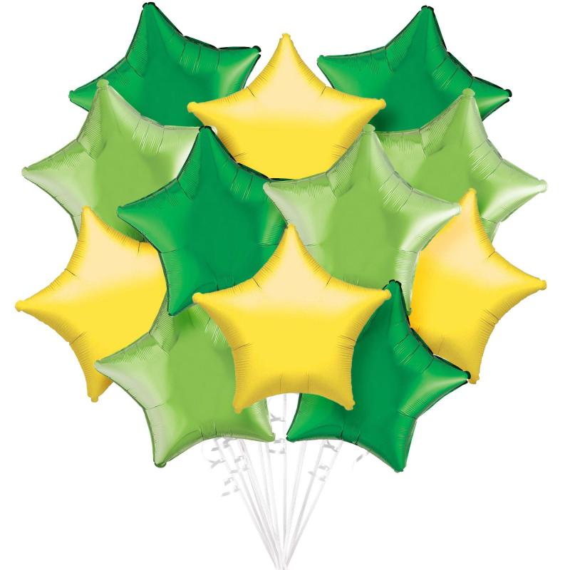 Green & Yellow Star Foil Balloon Bouquet, 12Pc  |  Shop by Type Shop by Type Shop by Type