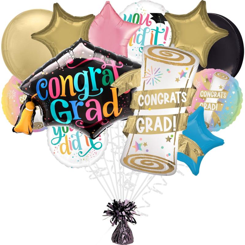 Pastel Grad Congrats Grad Foil Balloon Bouquet, 13Pc, Premium – Follow Your Dreams  |  Shop by Type Shop by Type Shop by Type