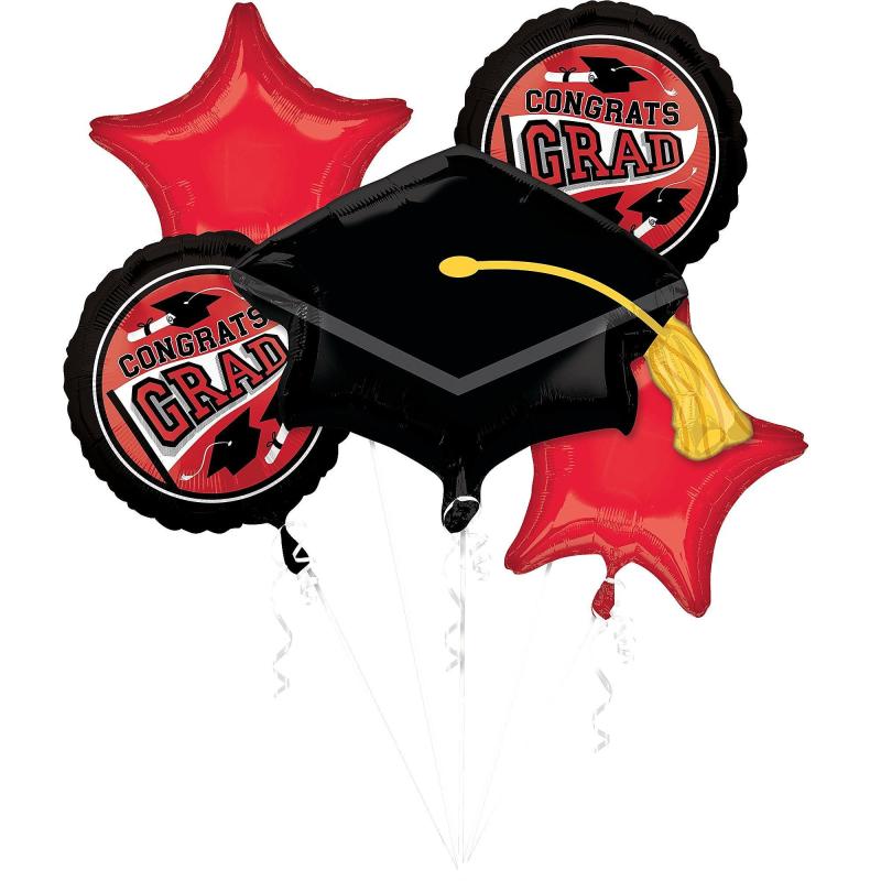 Red Congrats Grad Foil Balloon Bouquet, 5Pc – True To Your School  |  Shop by Type Shop by Type Shop by Type