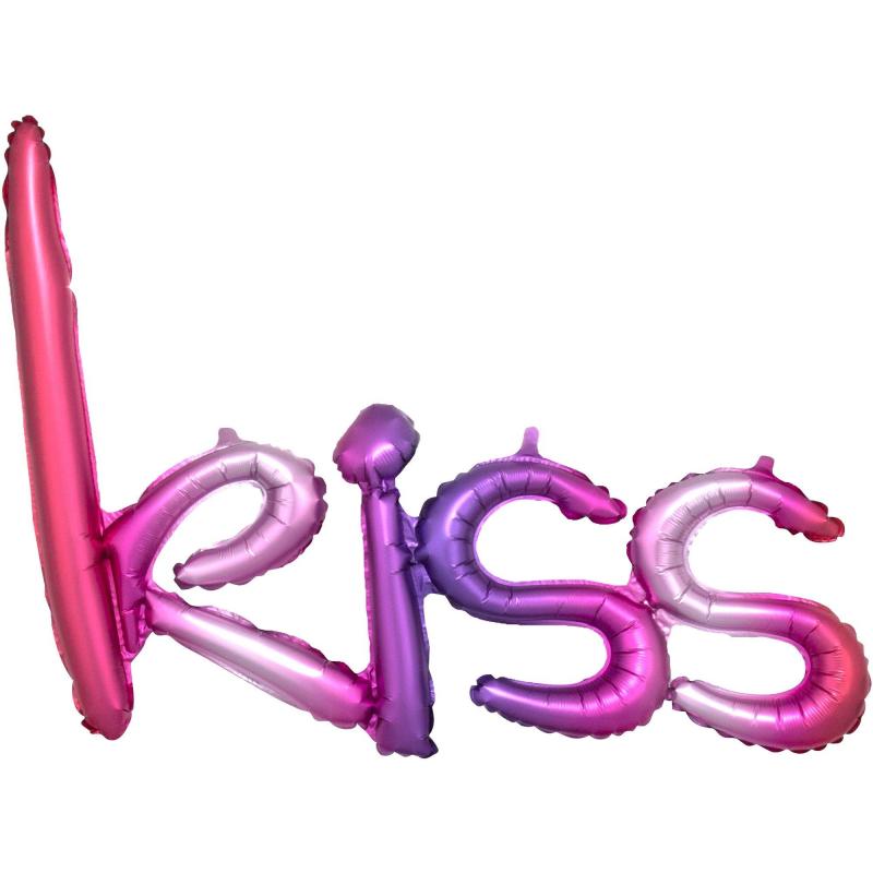 Air-Filled Pink & Purple Gradient Kiss Cursive Letter Balloon Banner  |  Shop by Color Shop by Color Shop by Color