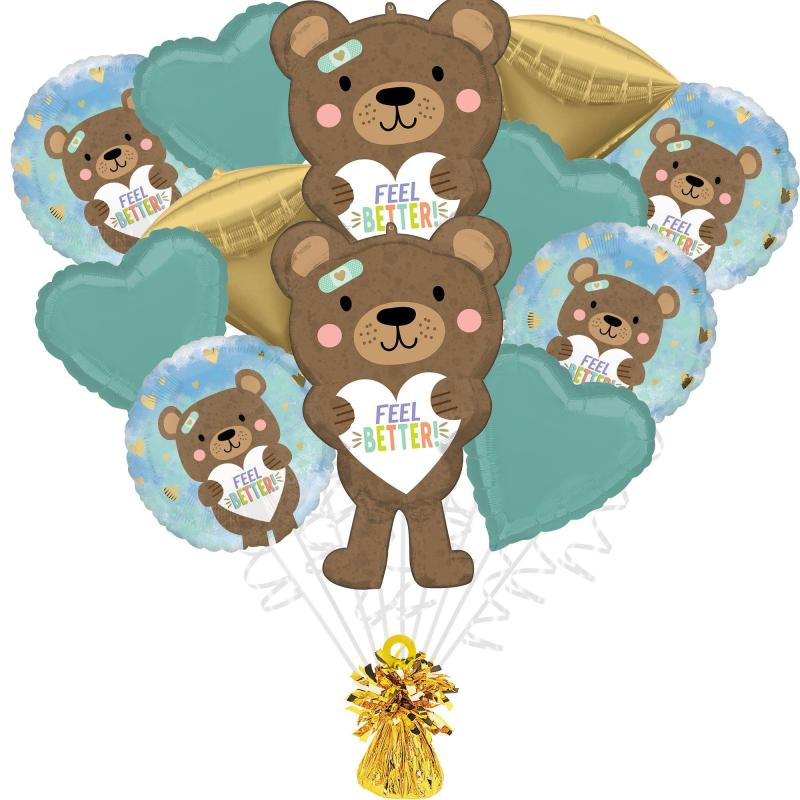 Premium Feel Better Bear Foil Balloon Bouquet With Balloon Weight, 13Pc  |  Balloon Bouquets Balloon Bouquets Balloon Bouquets